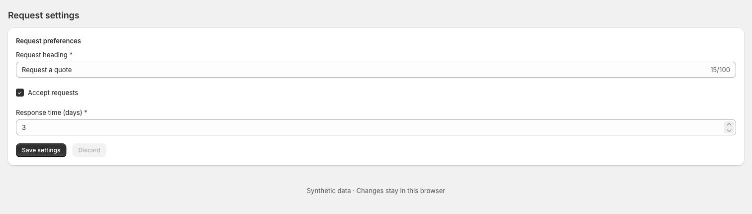 Settings form — local preview with synthetic data